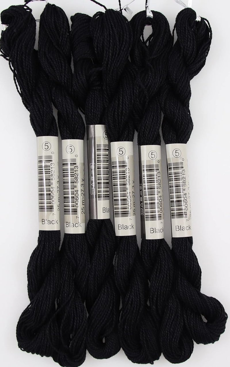 KCS 25 M/Skein Mercerized Pearl Cotton Crochet Needlepoint Thread,Size 5,6 skeins,Black - Image 2